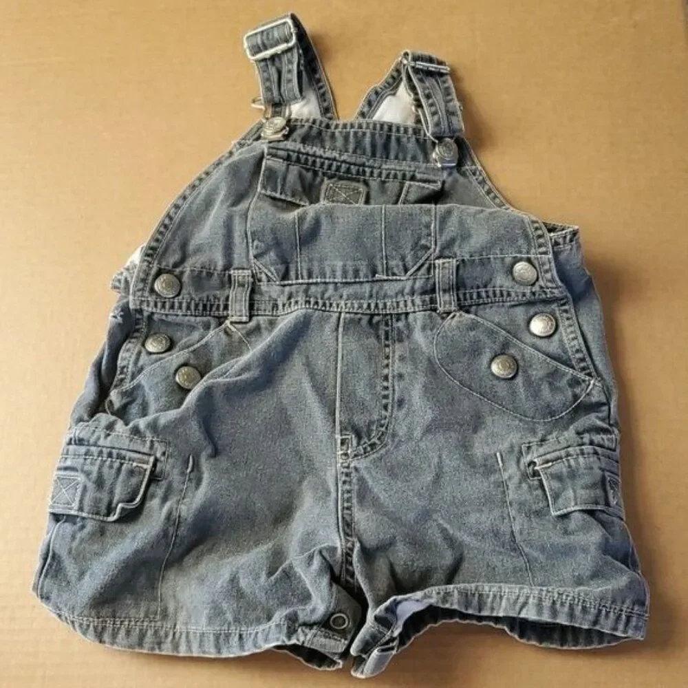 Vintage Baby Gap Overalls Shorts Black Denim Infant Baby 6-12M Boy Girl